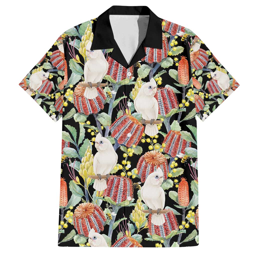 Little Corella Australia Cockatoo Family Matching Long Sleeve Bodycon Dress and Hawaiian Shirt Cacatua Sanguinea Banksia Seamless Black - Aussie Hoodie