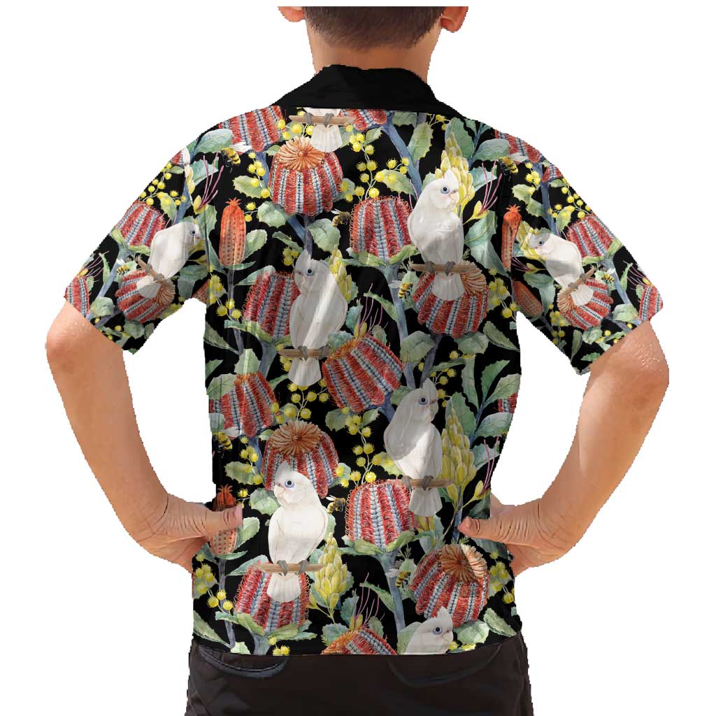 Little Corella Australia Cockatoo Family Matching Mermaid Dress and Hawaiian Shirt Cacatua Sanguinea Banksia Seamless Black - Aussie Hoodie