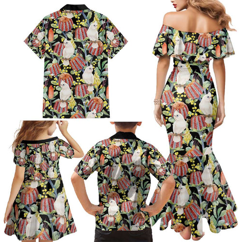 Little Corella Australia Cockatoo Family Matching Mermaid Dress and Hawaiian Shirt Cacatua Sanguinea Banksia Seamless Black - Aussie Hoodie