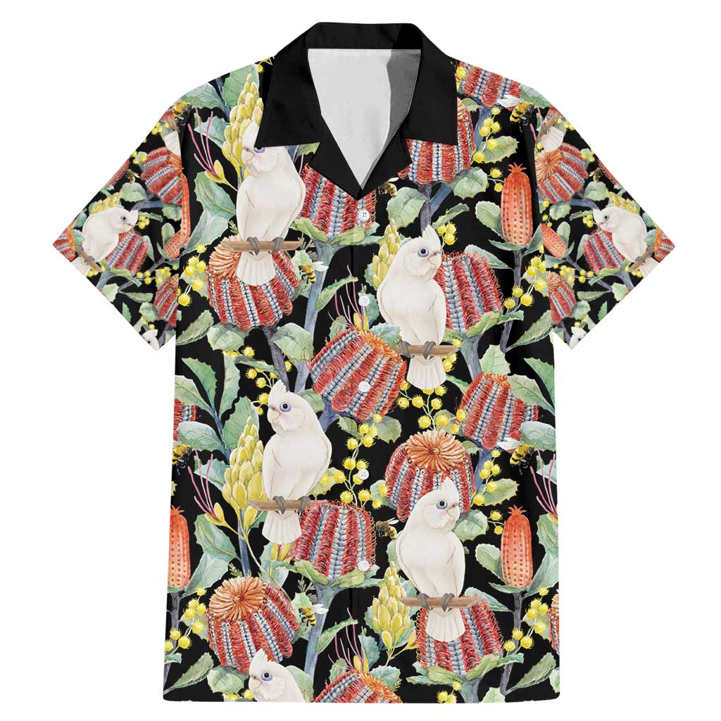 Little Corella Australia Cockatoo Family Matching Mermaid Dress and Hawaiian Shirt Cacatua Sanguinea Banksia Seamless Black - Aussie Hoodie