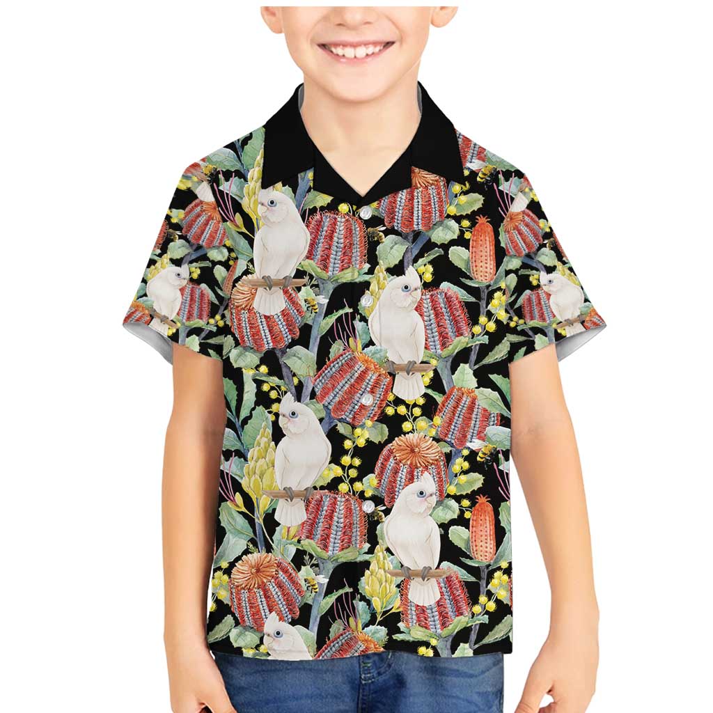 Little Corella Australia Cockatoo Family Matching Mermaid Dress and Hawaiian Shirt Cacatua Sanguinea Banksia Seamless Black - Aussie Hoodie