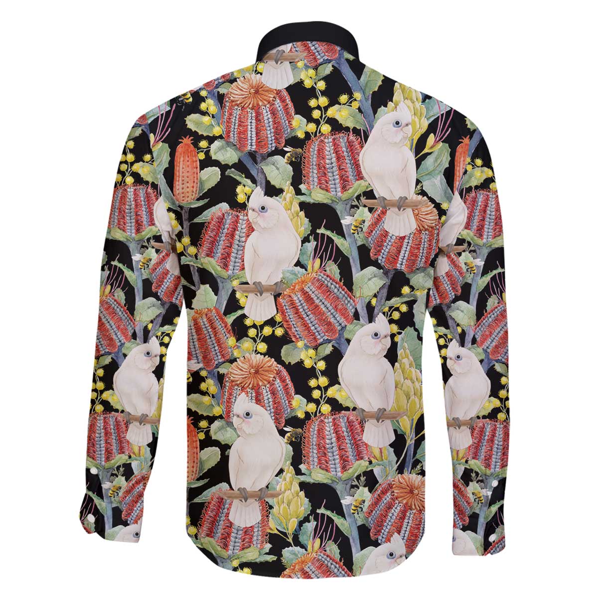 Little Corella Australia Cockatoo Family Matching Off The Shoulder Long Sleeve Dress and Hawaiian Shirt Cacatua Sanguinea Banksia Seamless Black - Aussie Hoodie