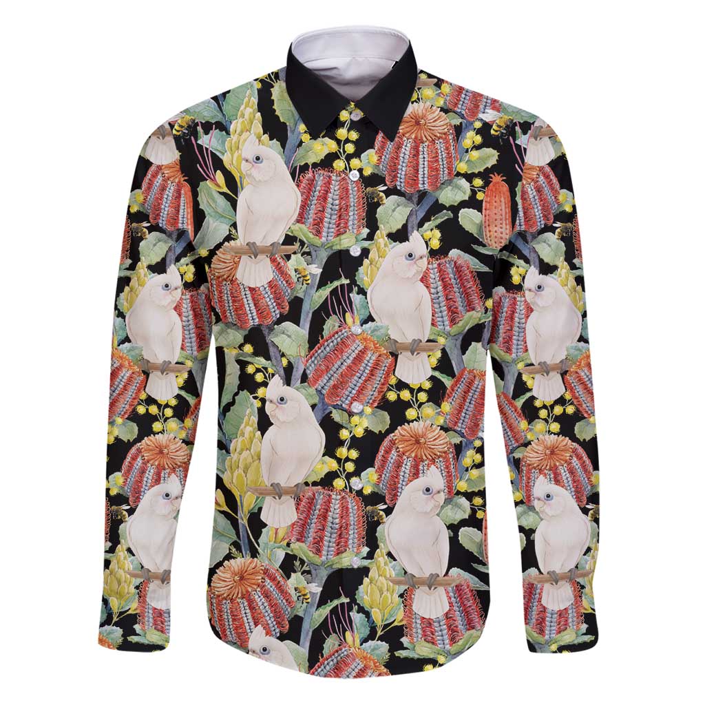Little Corella Australia Cockatoo Family Matching Puletasi and Hawaiian Shirt Cacatua Sanguinea Banksia Seamless Black - Aussie Hoodie