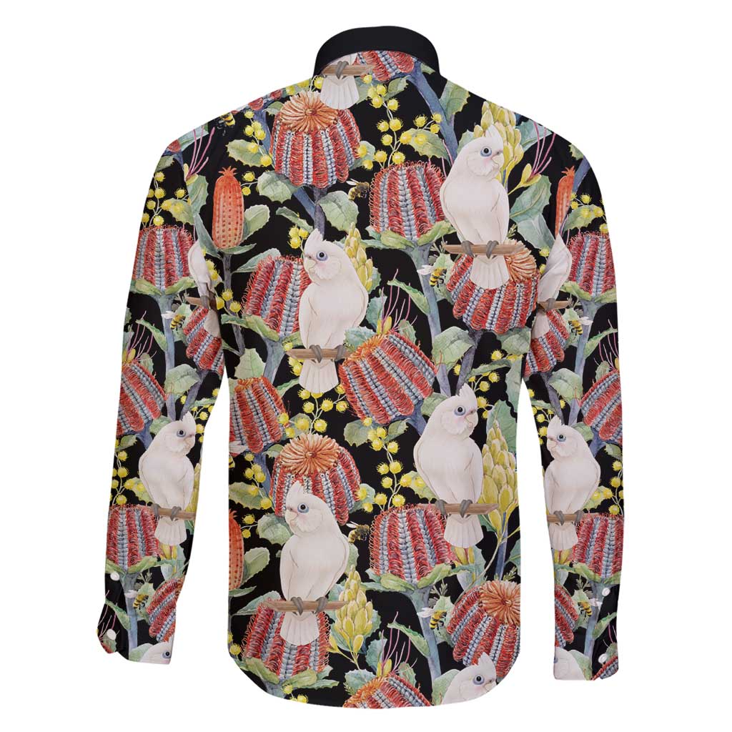 Little Corella Australia Cockatoo Family Matching Short Sleeve Bodycon Dress and Hawaiian Shirt Cacatua Sanguinea Banksia Seamless Black - Aussie Hoodie