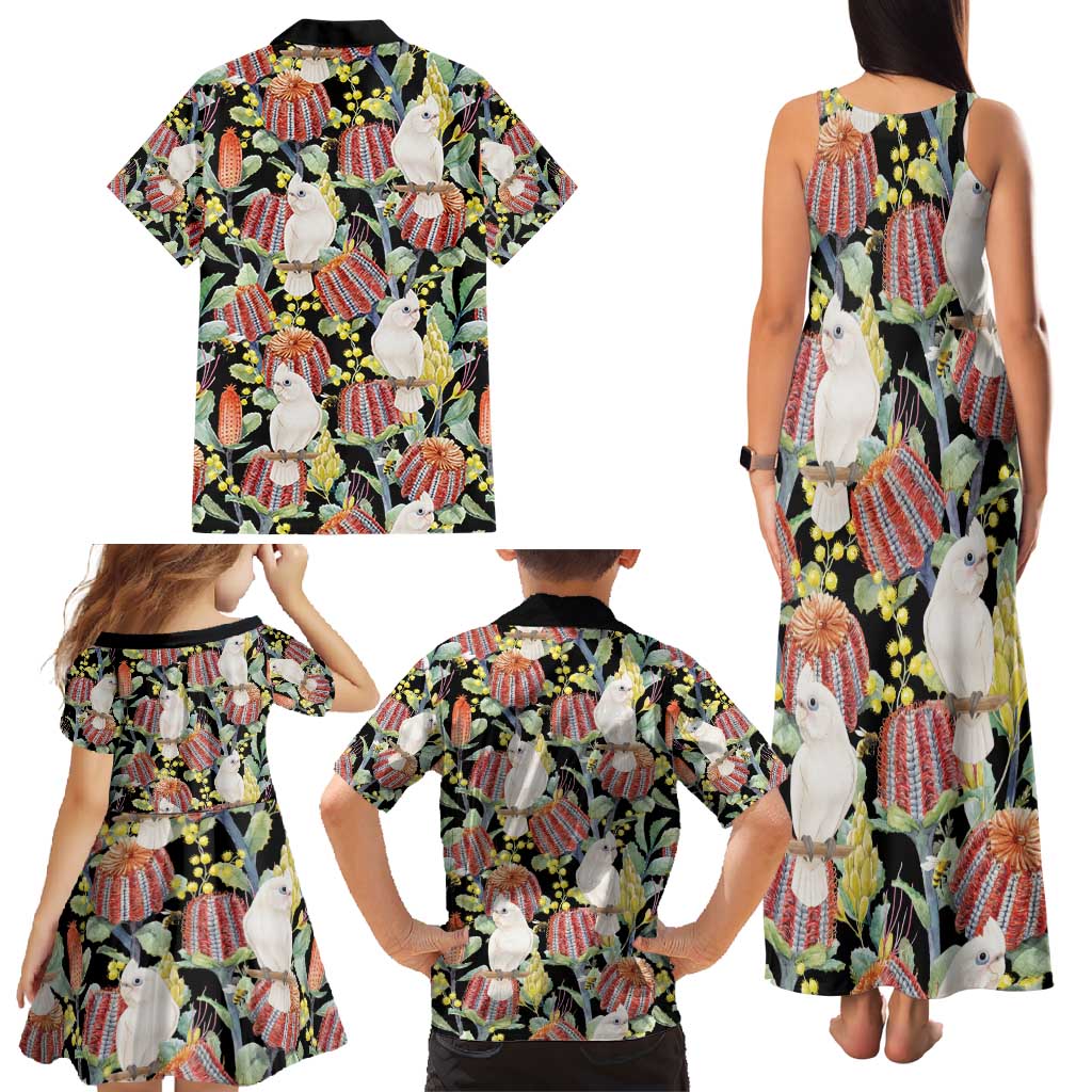 Little Corella Australia Cockatoo Family Matching Tank Maxi Dress and Hawaiian Shirt Cacatua Sanguinea Banksia Seamless Black - Aussie Hoodie