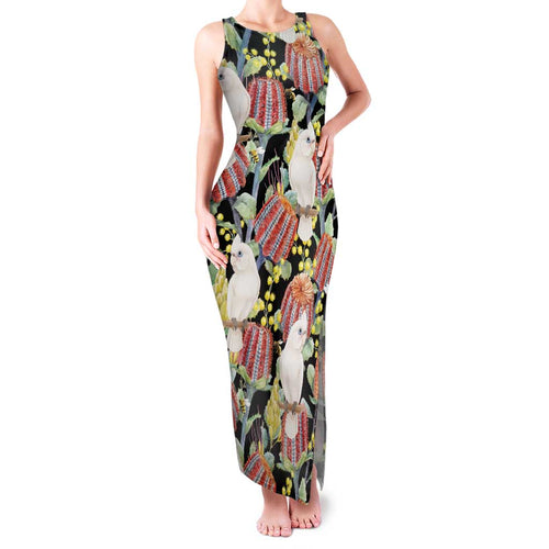 Little Corella Australia Cockatoo Family Matching Tank Maxi Dress and Hawaiian Shirt Cacatua Sanguinea Banksia Seamless Black - Aussie Hoodie