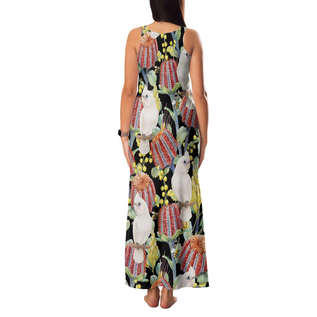 Little Corella Australia Cockatoo Family Matching Tank Maxi Dress and Hawaiian Shirt Cacatua Sanguinea Banksia Seamless Black - Aussie Hoodie