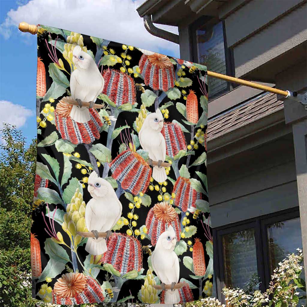 Little Corella Australia Cockatoo Garden Flag Cacatua Sanguinea Banksia Seamless Black - Aussie Hoodie