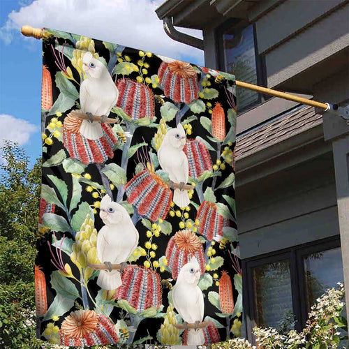 Little Corella Australia Cockatoo Garden Flag Cacatua Sanguinea Banksia Seamless Black - Aussie Hoodie