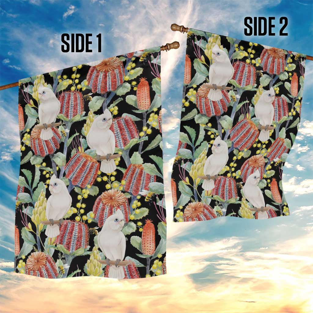 Little Corella Australia Cockatoo Garden Flag Cacatua Sanguinea Banksia Seamless Black - Aussie Hoodie