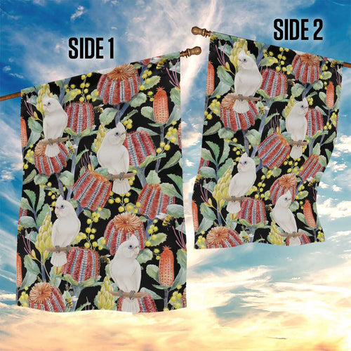 Little Corella Australia Cockatoo Garden Flag Cacatua Sanguinea Banksia Seamless Black - Aussie Hoodie