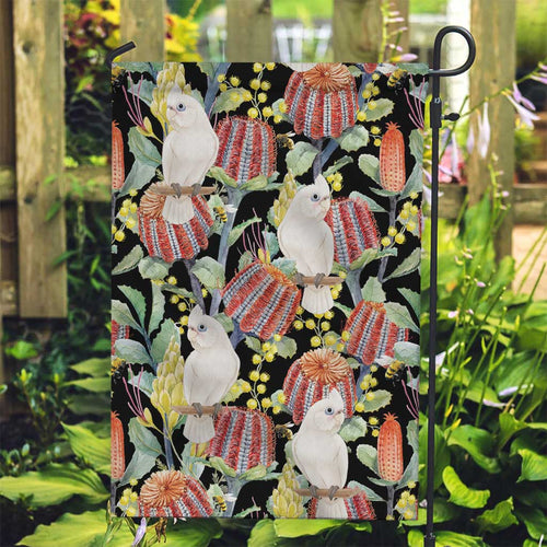 Little Corella Australia Cockatoo Garden Flag Cacatua Sanguinea Banksia Seamless Black - Aussie Hoodie