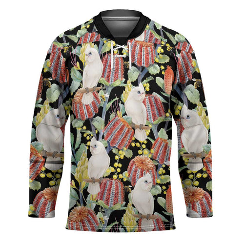 Little Corella Australia Cockatoo Hockey Jersey Cacatua Sanguinea Banksia Seamless Black - Aussie Hoodie