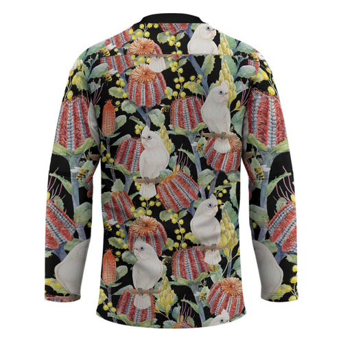 Little Corella Australia Cockatoo Hockey Jersey Cacatua Sanguinea Banksia Seamless Black - Aussie Hoodie