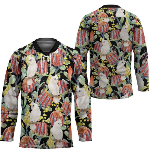 Little Corella Australia Cockatoo Hockey Jersey Cacatua Sanguinea Banksia Seamless Black - Aussie Hoodie