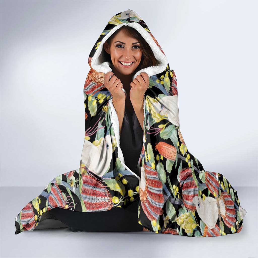 Little Corella Australia Cockatoo Hooded Blanket Cacatua Sanguinea Banksia Seamless Black - Aussie Hoodie