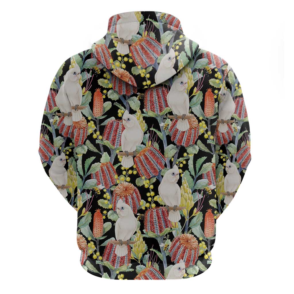 Little Corella Australia Cockatoo Hoodie Cacatua Sanguinea Banksia Seamless Black - Aussie Hoodie
