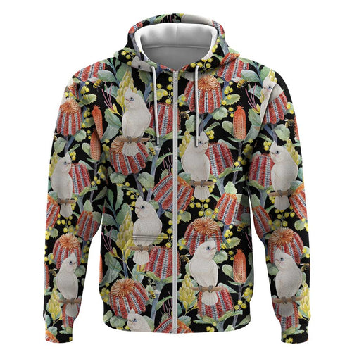 Little Corella Australia Cockatoo Hoodie Cacatua Sanguinea Banksia Seamless Black - Aussie Hoodie