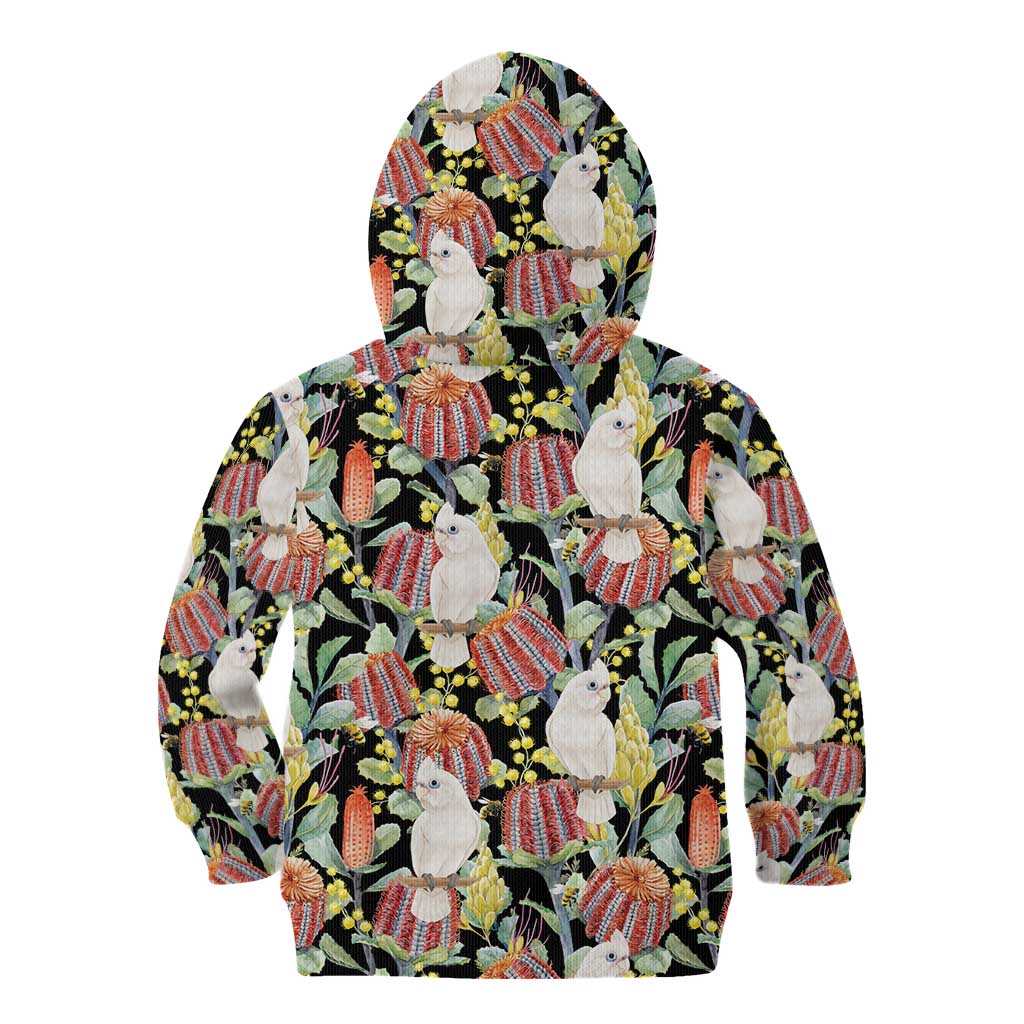 Little Corella Australia Cockatoo Kid Hoodie Cacatua Sanguinea Banksia Seamless Black - Aussie Hoodie