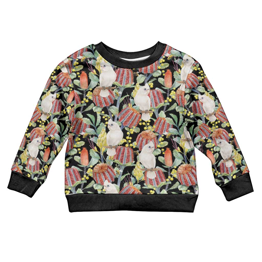 Little Corella Australia Cockatoo Kid Ugly Christmas Sweater Cacatua Sanguinea Banksia Seamless Black - Aussie Hoodie