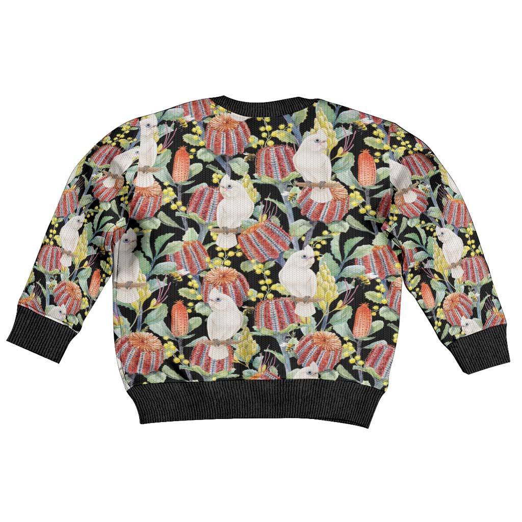 Little Corella Australia Cockatoo Kid Ugly Christmas Sweater Cacatua Sanguinea Banksia Seamless Black - Aussie Hoodie