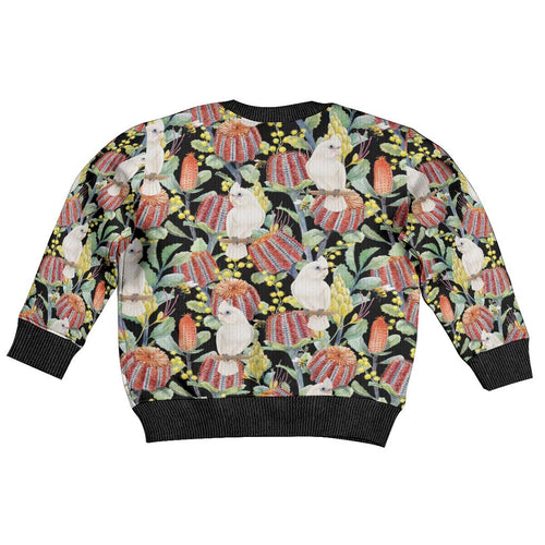 Little Corella Australia Cockatoo Kid Ugly Christmas Sweater Cacatua Sanguinea Banksia Seamless Black - Aussie Hoodie