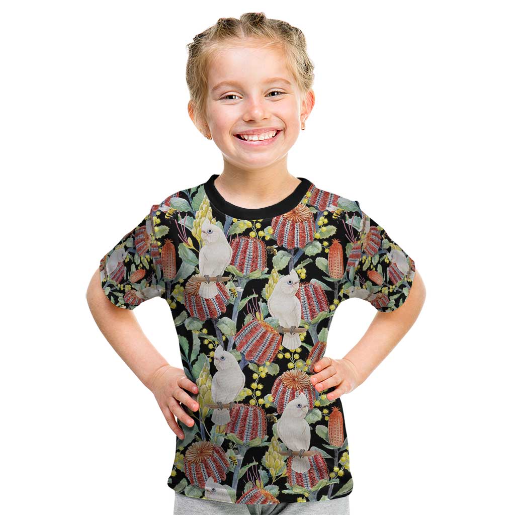 Little Corella Australia Cockatoo Kid T Shirt Cacatua Sanguinea Banksia Seamless Black - Aussie Hoodie