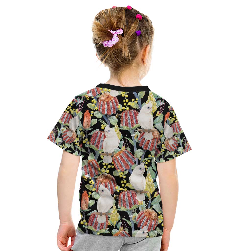 Little Corella Australia Cockatoo Kid T Shirt Cacatua Sanguinea Banksia Seamless Black - Aussie Hoodie