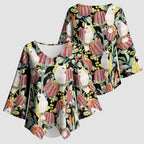 Little Corella Australia Cockatoo Kimono Sleeve Blouse Cacatua Sanguinea Banksia Seamless Black - Aussie Hoodie