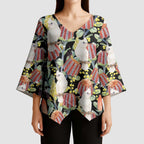Little Corella Australia Cockatoo Kimono Sleeve Blouse Cacatua Sanguinea Banksia Seamless Black - Aussie Hoodie
