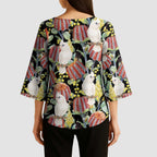 Little Corella Australia Cockatoo Kimono Sleeve Blouse Cacatua Sanguinea Banksia Seamless Black - Aussie Hoodie