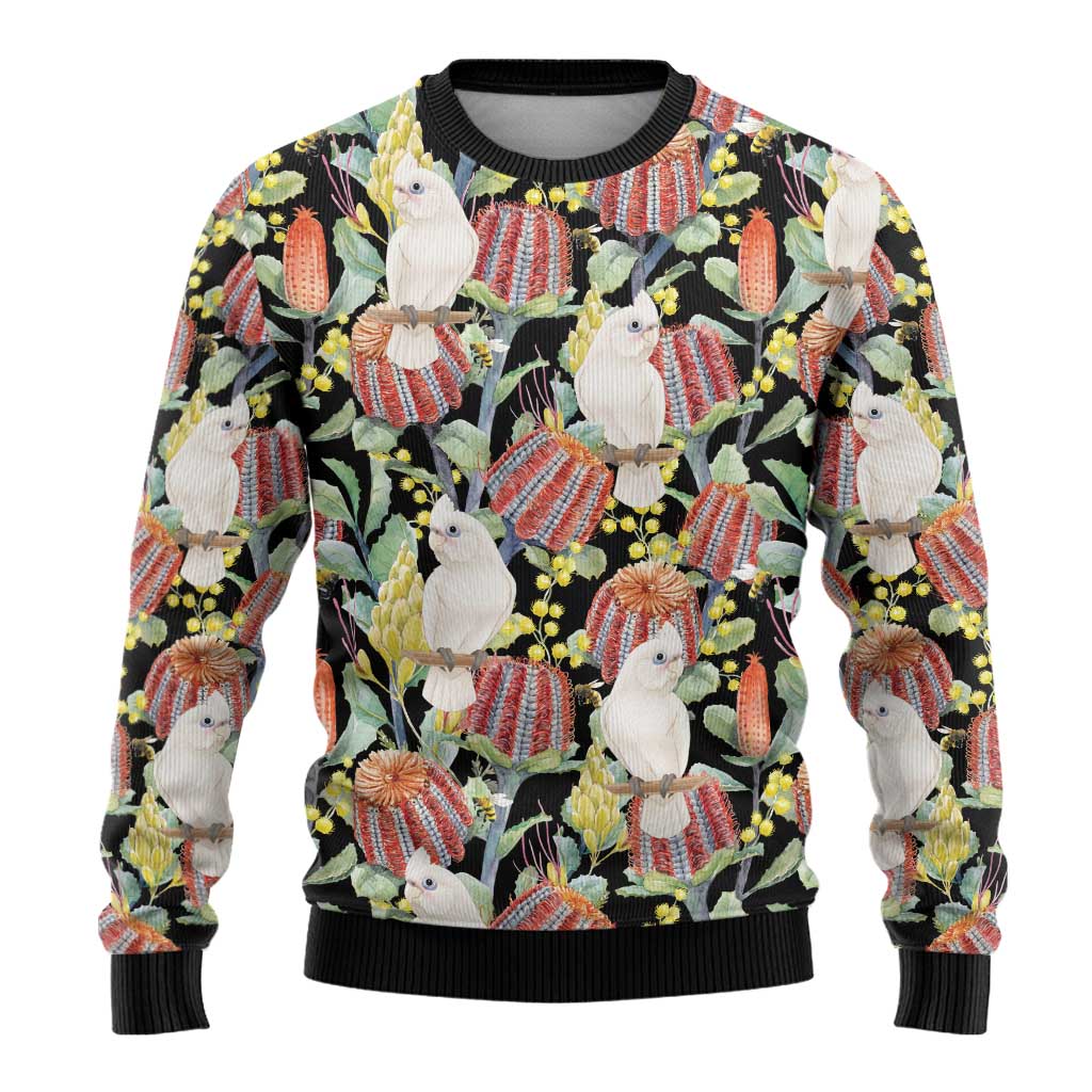 Little Corella Australia Cockatoo Ugly Christmas Sweater Cacatua Sanguinea Banksia Seamless Black - Aussie Hoodie