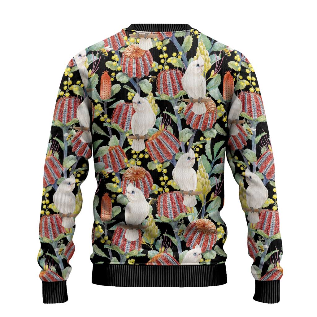 Little Corella Australia Cockatoo Ugly Christmas Sweater Cacatua Sanguinea Banksia Seamless Black - Aussie Hoodie