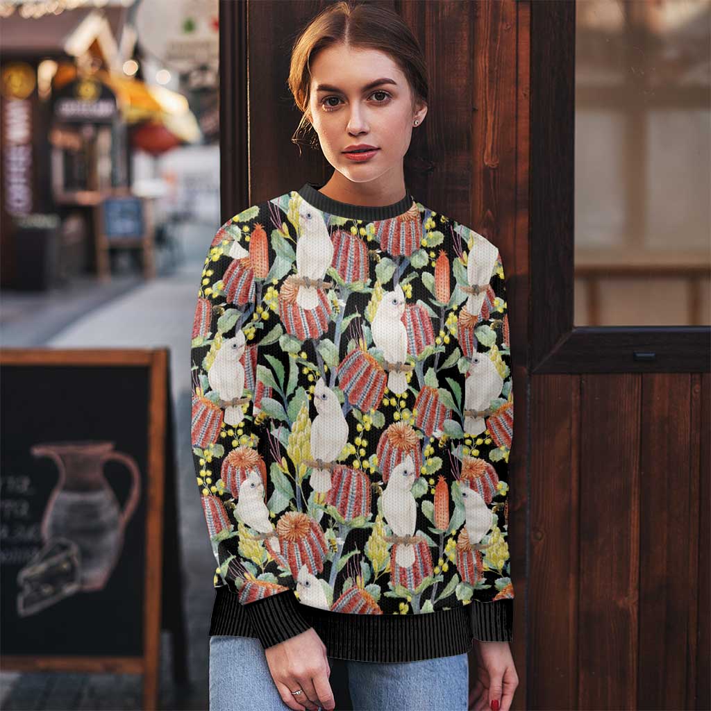 Little Corella Australia Cockatoo Ugly Christmas Sweater Cacatua Sanguinea Banksia Seamless Black - Aussie Hoodie