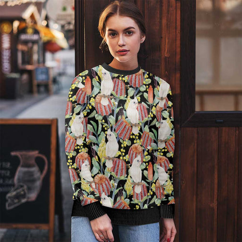 Little Corella Australia Cockatoo Ugly Christmas Sweater Cacatua Sanguinea Banksia Seamless Black - Aussie Hoodie
