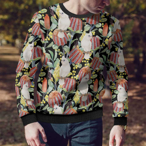 Little Corella Australia Cockatoo Ugly Christmas Sweater Cacatua Sanguinea Banksia Seamless Black - Aussie Hoodie