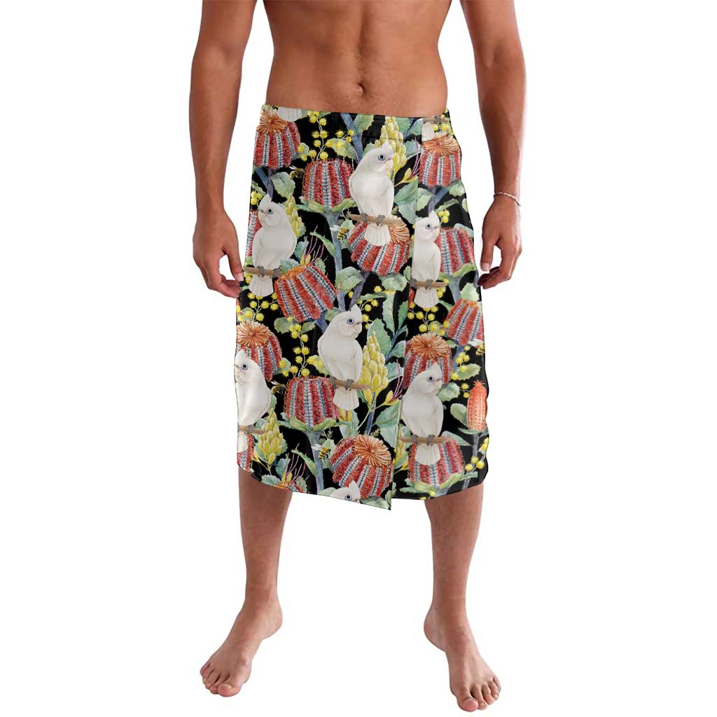 Little Corella Australia Cockatoo Lavalava Cacatua Sanguinea Banksia Seamless Black - Aussie Hoodie