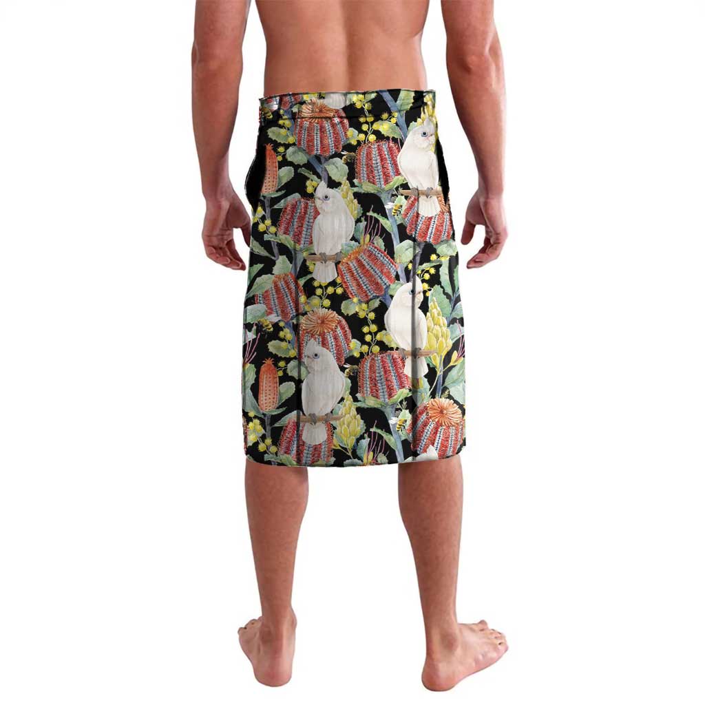 Little Corella Australia Cockatoo Lavalava Cacatua Sanguinea Banksia Seamless Black - Aussie Hoodie