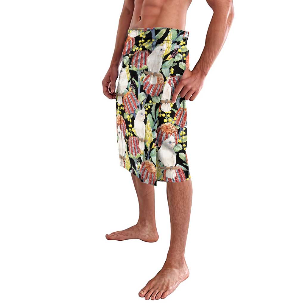 Little Corella Australia Cockatoo Lavalava Cacatua Sanguinea Banksia Seamless Black - Aussie Hoodie
