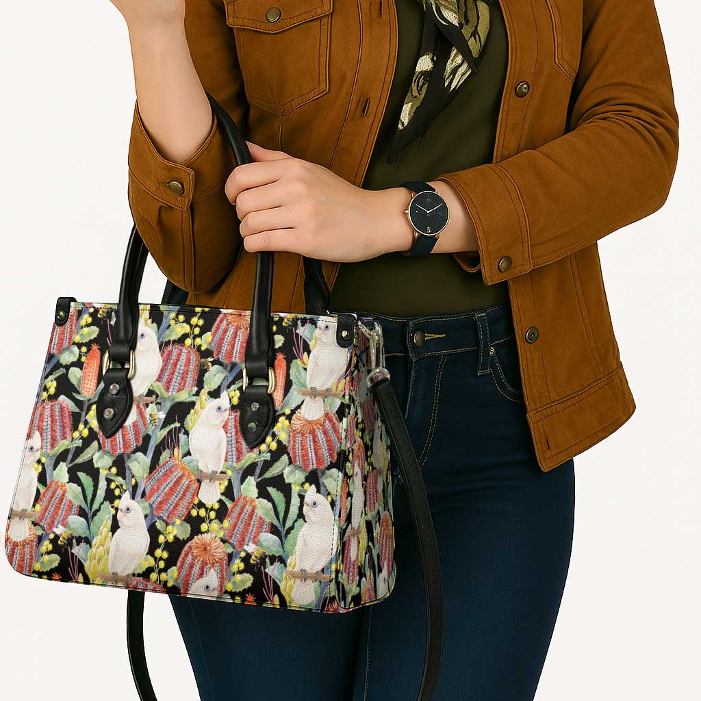 Little Corella Australia Cockatoo Leather Bag Cacatua Sanguinea Banksia Seamless Black - Aussie Hoodie