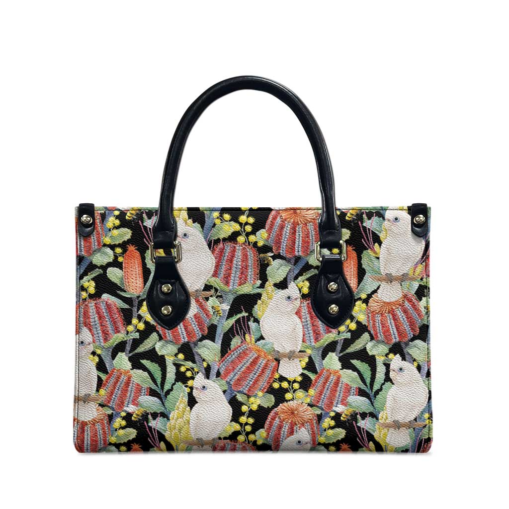 Little Corella Australia Cockatoo Leather Bag Cacatua Sanguinea Banksia Seamless Black - Aussie Hoodie