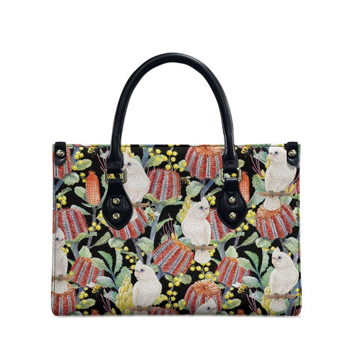 Little Corella Australia Cockatoo Leather Bag Cacatua Sanguinea Banksia Seamless Black - Aussie Hoodie