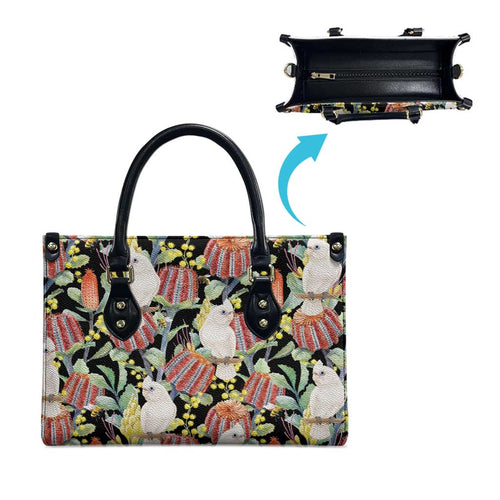 Little Corella Australia Cockatoo Leather Bag Cacatua Sanguinea Banksia Seamless Black - Aussie Hoodie