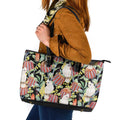 Little Corella Australia Cockatoo Leather Tote Bag Cacatua Sanguinea Banksia Seamless Black - Aussie Hoodie