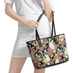 Little Corella Australia Cockatoo Leather Tote Bag Cacatua Sanguinea Banksia Seamless Black - Aussie Hoodie