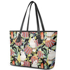 Little Corella Australia Cockatoo Leather Tote Bag Cacatua Sanguinea Banksia Seamless Black - Aussie Hoodie