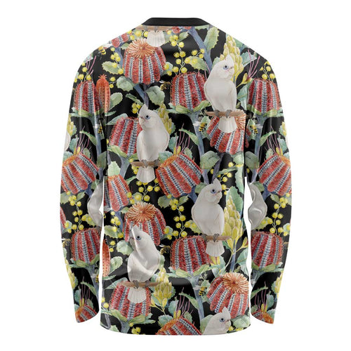 Little Corella Australia Cockatoo Long Sleeve Shirt Cacatua Sanguinea Banksia Seamless Black - Aussie Hoodie