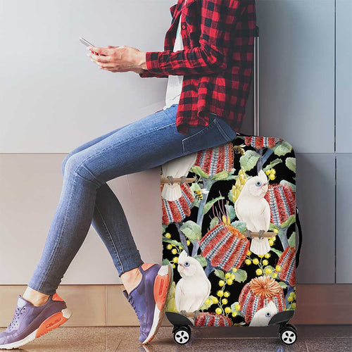 Little Corella Australia Cockatoo Luggage Cover Cacatua Sanguinea Banksia Seamless Black - Aussie Hoodie