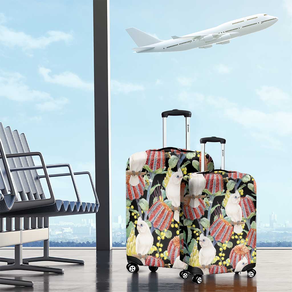 Little Corella Australia Cockatoo Luggage Cover Cacatua Sanguinea Banksia Seamless Black - Aussie Hoodie