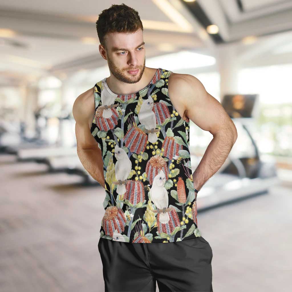 Little Corella Australia Cockatoo Men Tank Top Cacatua Sanguinea Banksia Seamless Black - Aussie Hoodie